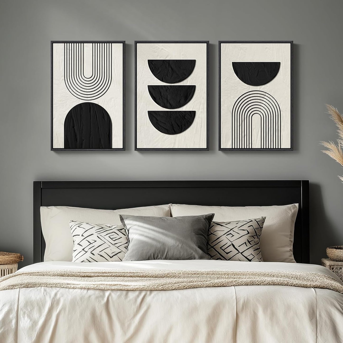 Large Framed Black and White Abstract Wall Art for Living Room, 3 Piece Big Modern Canvas Prints Paintings Artwork for Walls, Minimalist Abstract Art Pictures for Hallway, Office Wall Decor 24x36 In
