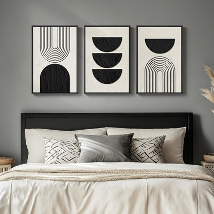 Large Framed Black and White Abstract Wall Art for Living Room, 3 Piece Big Modern Canvas Prints Paintings Artwork for Walls, Minimalist Abstract Art Pictures for Hallway, Office Wall Decor 24x36 In