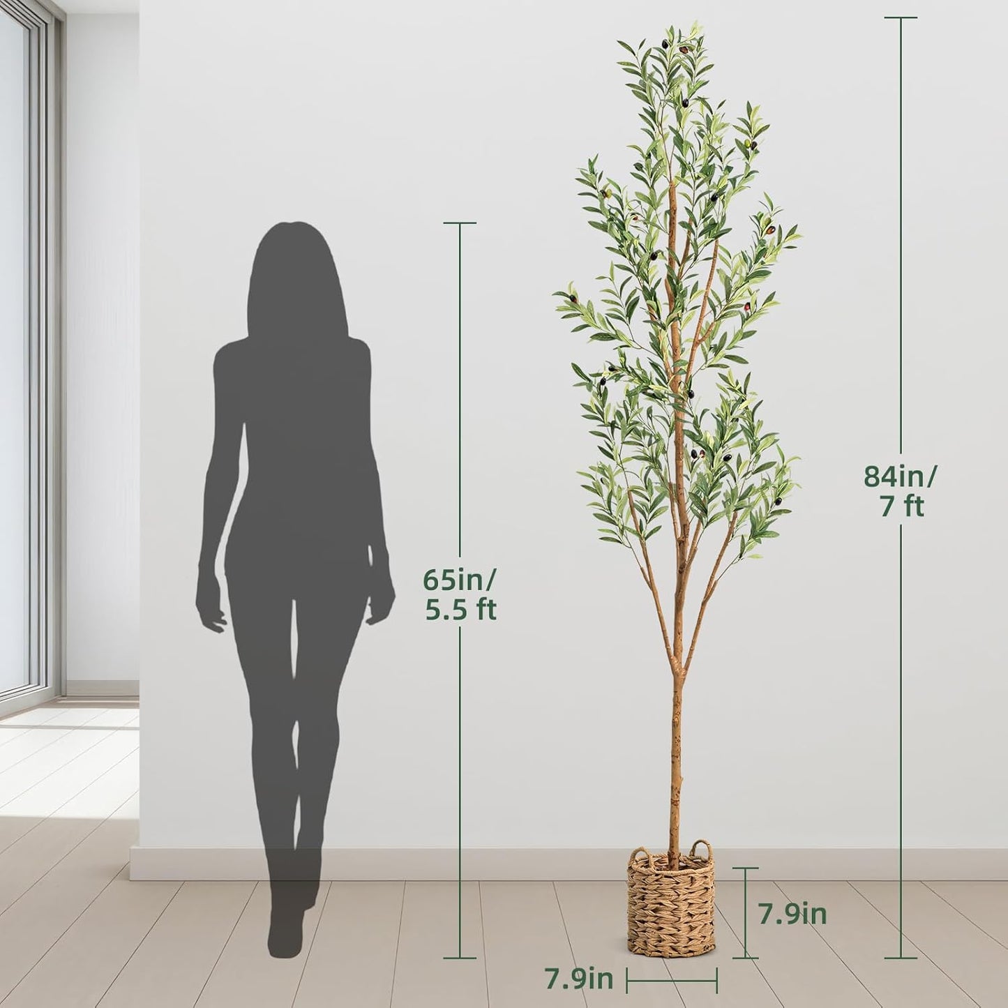 6ft Artificial Olive Tree with LED Fairy Lights, Tall Faux Potted Plant with Woven Basket - Natural Wooden Trunk & Lifelike Leaves & Fruits for Indoor Home Office Foyer Decor Housewarming Gift
