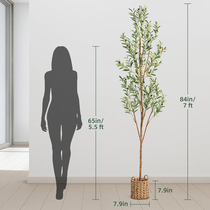 6ft Artificial Olive Tree with LED Fairy Lights, Tall Faux Potted Plant with Woven Basket - Natural Wooden Trunk & Lifelike Leaves & Fruits for Indoor Home Office Foyer Decor Housewarming Gift