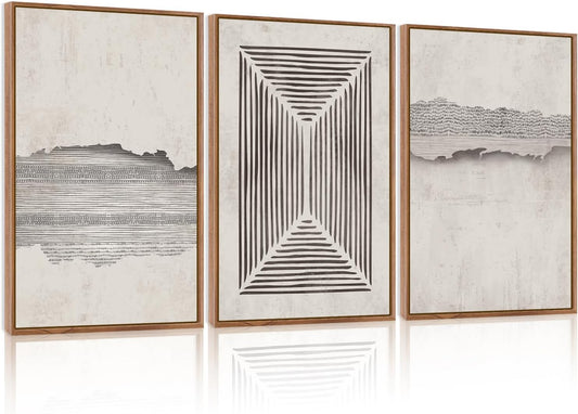 CHDITB Modern Abstract Framed Canvas Wall Art Set, Minimalist Wall Decor, Neutral Pastel Illustration Artwork Vintage Aesthetics Painting, Large 3 Piece Art Prints for Living Room, Bedroom 24"x36"x3 - Colors B