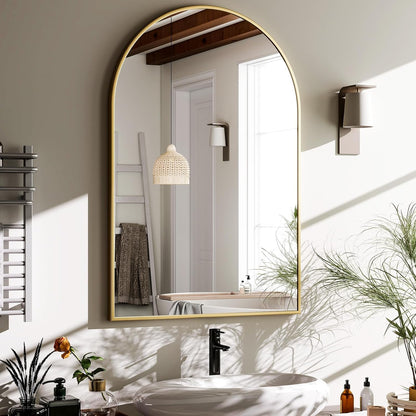 HARRITPURE Arched Wall Mirror 24"x36" – Black Metal Frame Vanity Mirrors for Bedroom, Entryway, Living Room Decor