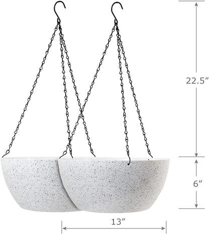 WSMKSZ 10 inch Hanging Planters for Outdoor Indoor Plants with Drainage Holes and Chain, 2 Pack Round Hanging Flower Pots for Garden Home Porch Decor, Black