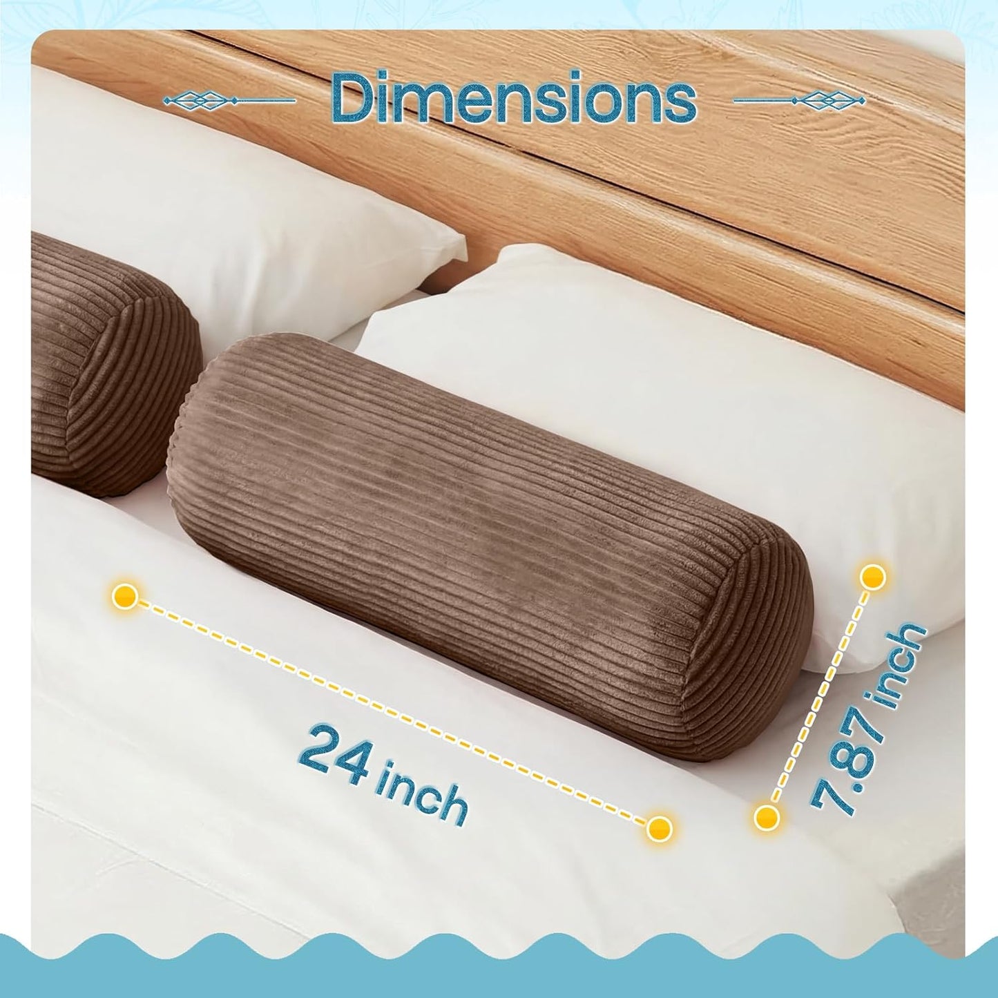 1 MIDDLE ONE Body Pillow, Memory Foam Body Pillows for Adults Sleeping, Decorative Bolster Pillow for Bed & Couch, Long Cylinder Tube Round Pillow, 24x7.87 Inches, Set of 2 (Light Grey)