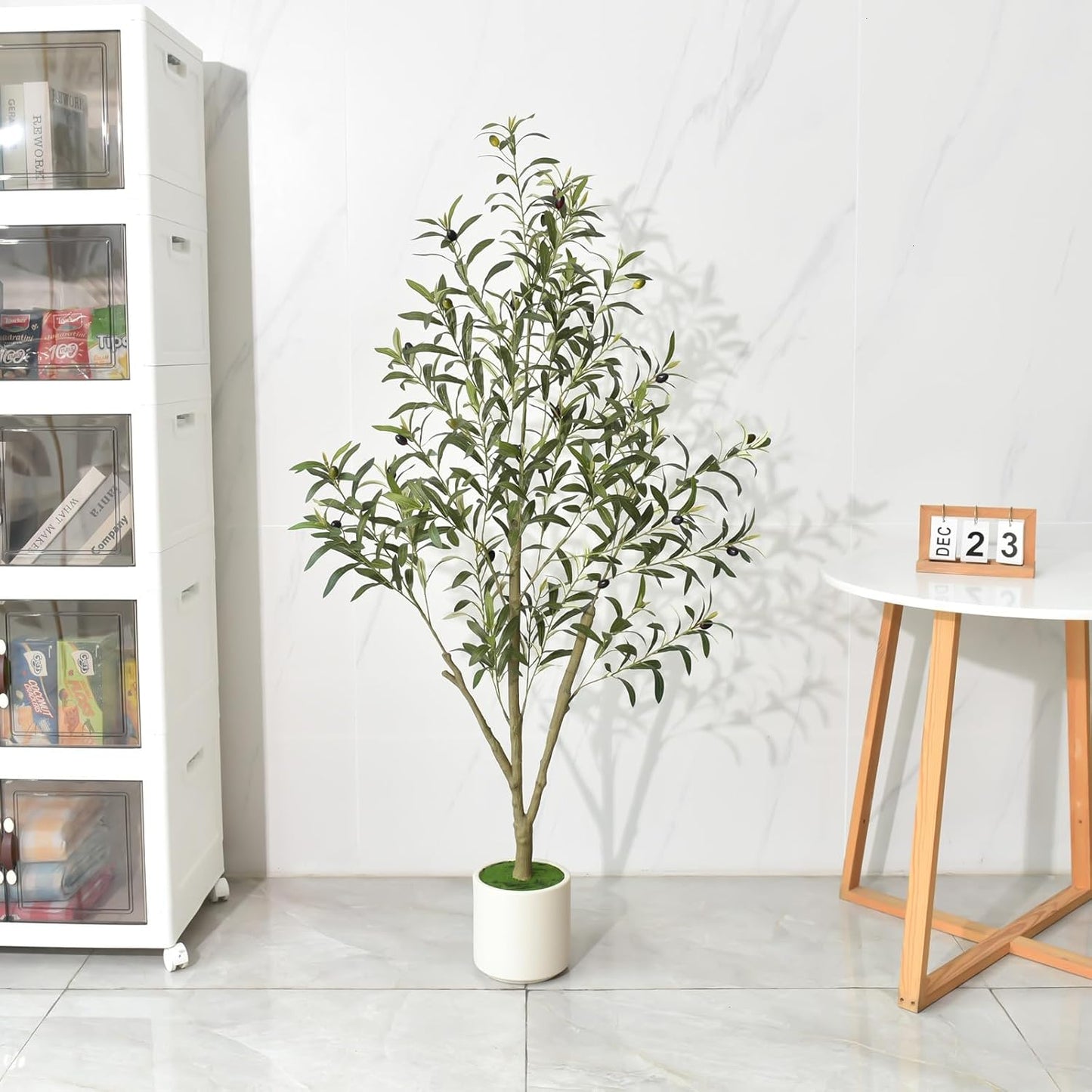 Timoo Faux Olive Tree Olive Trees Artificial Indoor with White Planter (5 FT)