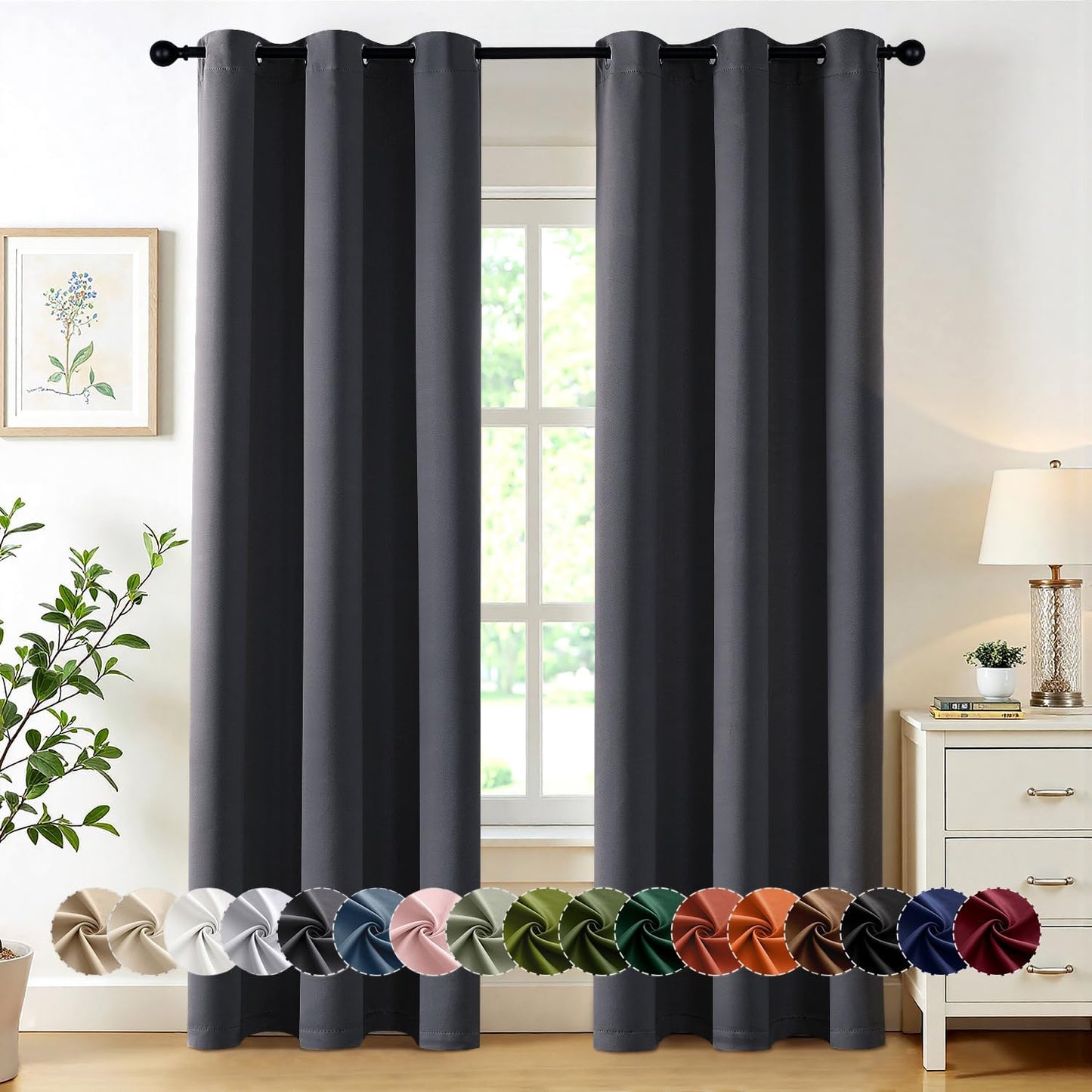 MIULEE Blackout Curtains for Bedroom Living Room 2 Panels, Thermal Insulated Room Darkening Drapes Grommet Noise Reducing Light Blocking Window Treatments 63 Inches Long 40x63 Inch Black - Colors A