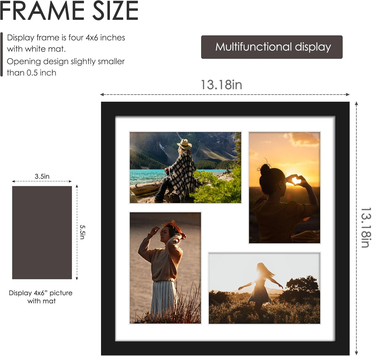 DUENPY 14x26 Collage Picture Frame 4x6 Collage Picture Frame Displays Twelve 4x6 inch Photos Available Horizontal Wall Mounting Display and Vertical Black - Colors B