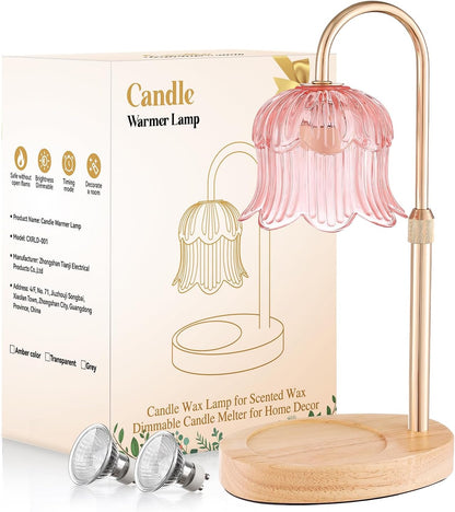 Candle Warmer Lamp Adjustable Timer - Electric Flower Glass Candles Warmers Adjustable Height Dimmable Vintage Base Modern Wax Candles Top Warmers for Small Jar Scented Wax Melts