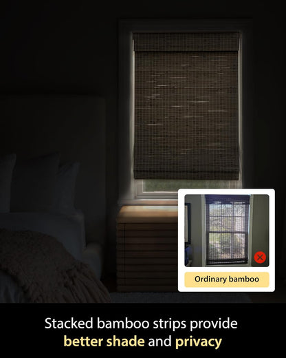 UNISHADES Cordless Bamboo Roman Shades for Windows, Blinds Size (30.5" W ×48" H) Colour (Highfield Teak)