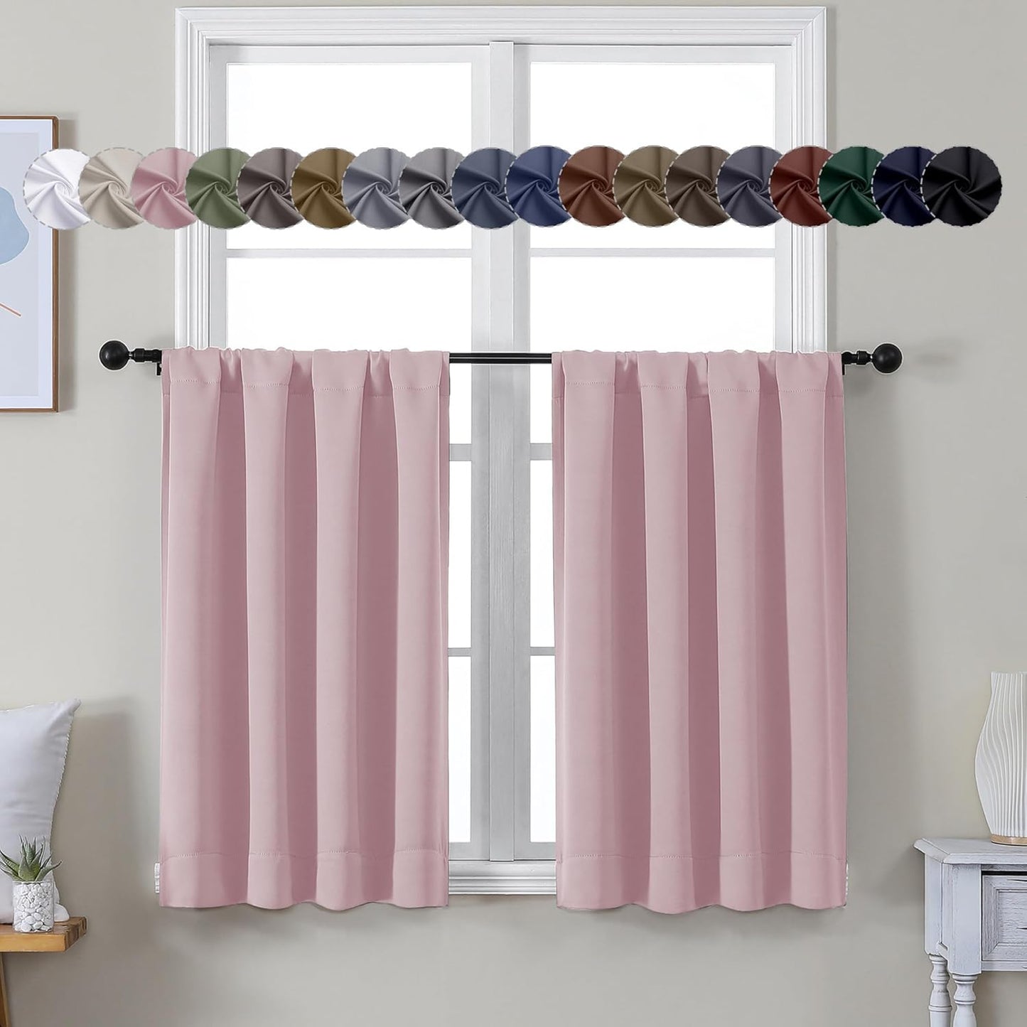 Simplebrand Ava Sage Green Blackout Curtains for Bedroom 63 Inch Length 2 Panels Set, Solid Thermal Insulated Energy Saving Rod Pocket Window Treatment Curtains Blackout Drapes, W40 x L63 Inch, Sage - Colors A