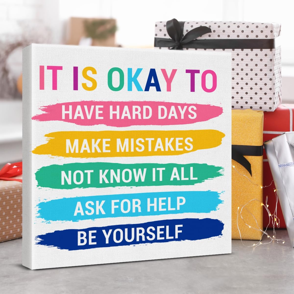 Inspirational Farmhouse Canvas Print Wall Art Decor One Small Positive Thought in the Morning Can Change Your Whole Day Sign Painting Plaque Rustic Home Decoration (8 X 8 Inches, Framed)
