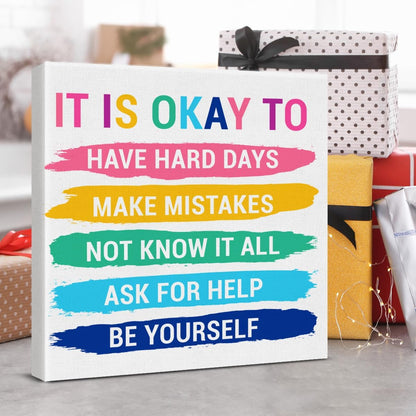 Inspirational Farmhouse Canvas Print Wall Art Decor One Small Positive Thought in the Morning Can Change Your Whole Day Sign Painting Plaque Rustic Home Decoration (8 X 8 Inches, Framed)