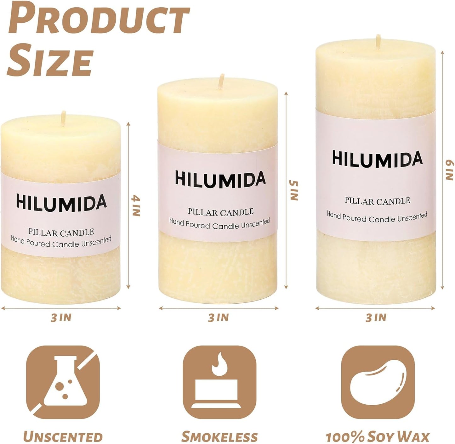 Sage Green Pillar Candles Set of 3 - Hand-Poured Unscented Candles,Smokeless Dripless Candles for Dinner Table and Home, Set of 3 in Different Sizes (3"x4", 3"x5", 3"x6")