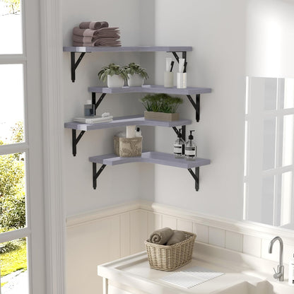 ROMGUAR CRAFT Corner Floating Shelves Wall Mounted Set of 4, Rustic Wood Storage Display Shelves for Home Decor, Bathroom, Kitchen, Bedroom, Living Room, Office (Black)