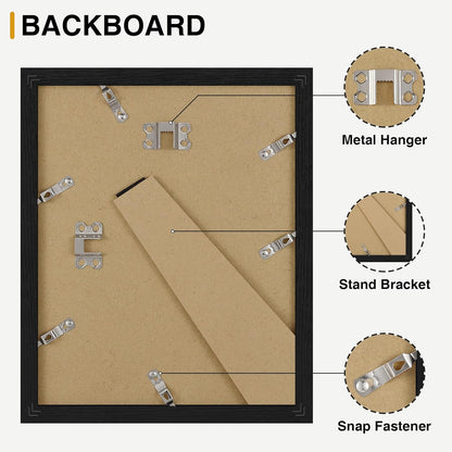 Vittanly 8x10 Picture Frames Set of 9, Shatter Resistant Plexiglass, Display 5x7 Pictures with Mat or 8x10 without Mat, Photo Frames for Wall or Tabletop, Engineered Wood, Black - Colors A
