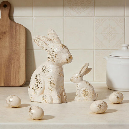DN DECONATION Golden Polyresin Bunny Decor Rabbit Figurines, Easter Bunny Statue Set of 3 for Spring Tabletop Decor