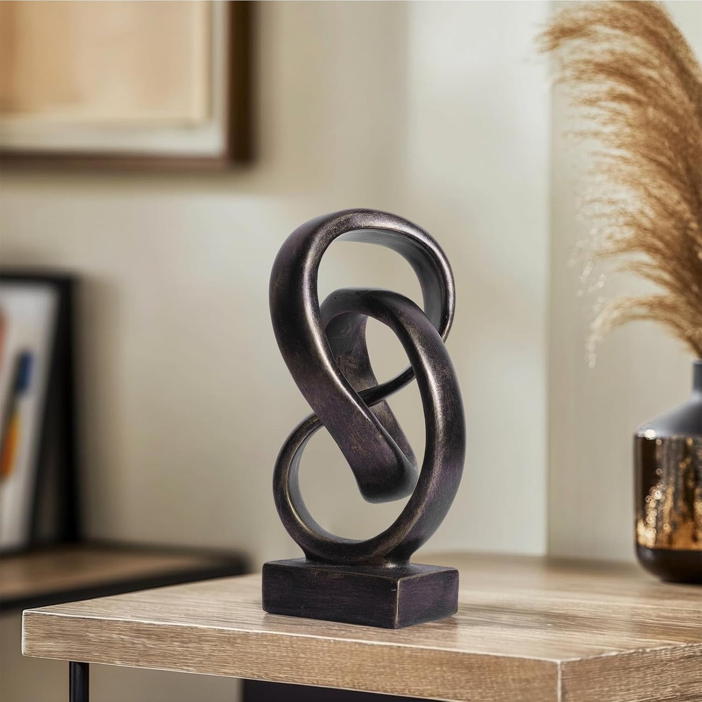 DOVDOV Abstract Black Knot Sculpture, Geometric Decor, Black Decorative Piece for Living Room Coffee Table or Bookshelf Top, Office Coffee Table or Entryway Console Decor.