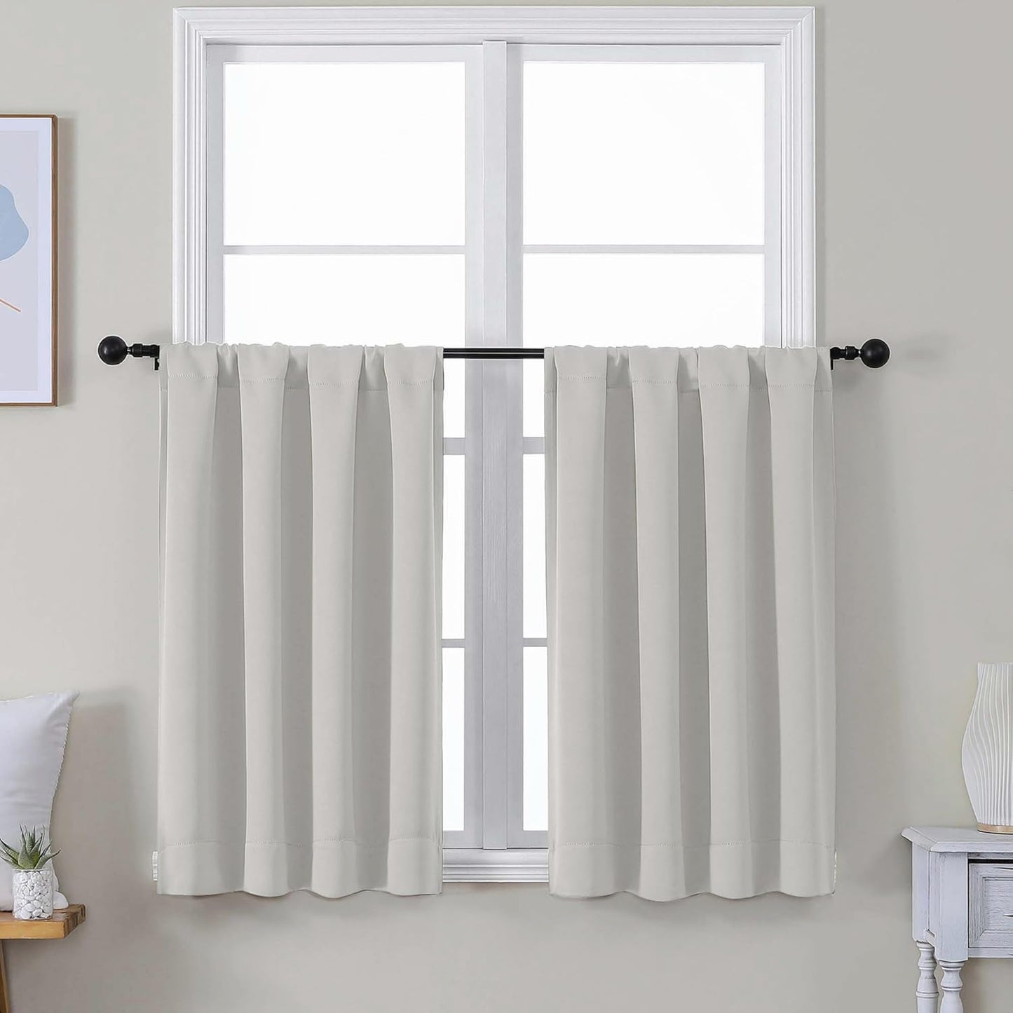 Simplebrand Ava Sage Green Blackout Curtains for Bedroom 63 Inch Length 2 Panels Set, Solid Thermal Insulated Energy Saving Rod Pocket Window Treatment Curtains Blackout Drapes, W40 x L63 Inch, Sage - Colors A