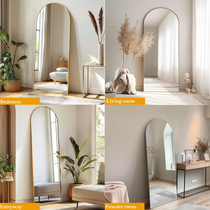 Dewfig Arched Full Length Mirror, 76"x34" Large Floor Mirror, Full Body Mirrors for Leaning or Hanging, Standing Mirrors for Bedroom, Living Room,Dressing Room, Aluminum Alloy Frame, Black