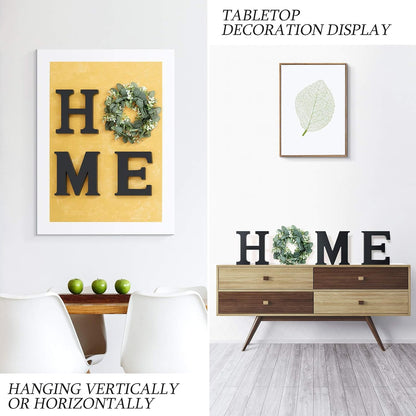 MAYICIVO Modern Wooden Home Sign with Artificial Eucalyptus Wreath, White and Beige, 13.81 inches Diameter, Wall Mount, MDF Wood, Plastic