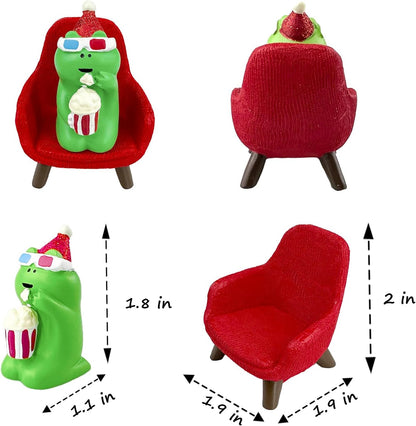 Refintural Miniature Frog Eating Cake Figurine - Funny Shelf Desk Decoration - Perfect Cute Frog Gift (Pink Sofa)