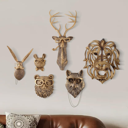 UITWMKTG 5 Pack Animal Head Wall Decor Gold Wall Sculpture Home Decor for Office Bedroom Modern Decor for Men Women