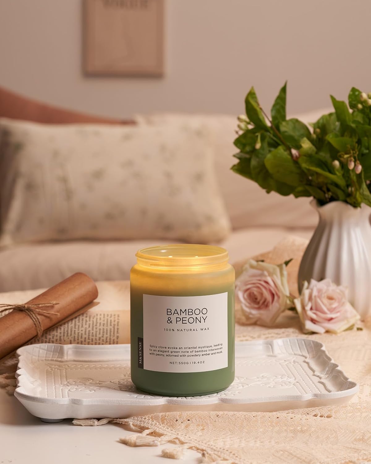 M&SENSE Eucalyptus & Mint Scented Jar Candle, Large 19.4oz Natural Soy Wax, 110-Hour Long Lasting Non-Toxic Clean Burning, Fresh Smelling Home Aromatherapy for Spa Stress Relief, Gifts for Men Women