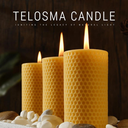 Pure Natural Beeswax Pillar Candles Bulk - Pack of 6 - Honeycomb Surface, No Scent- for Emergency/Prayer/Relax (2inch Diameter, 4 inch Tall - Off White)