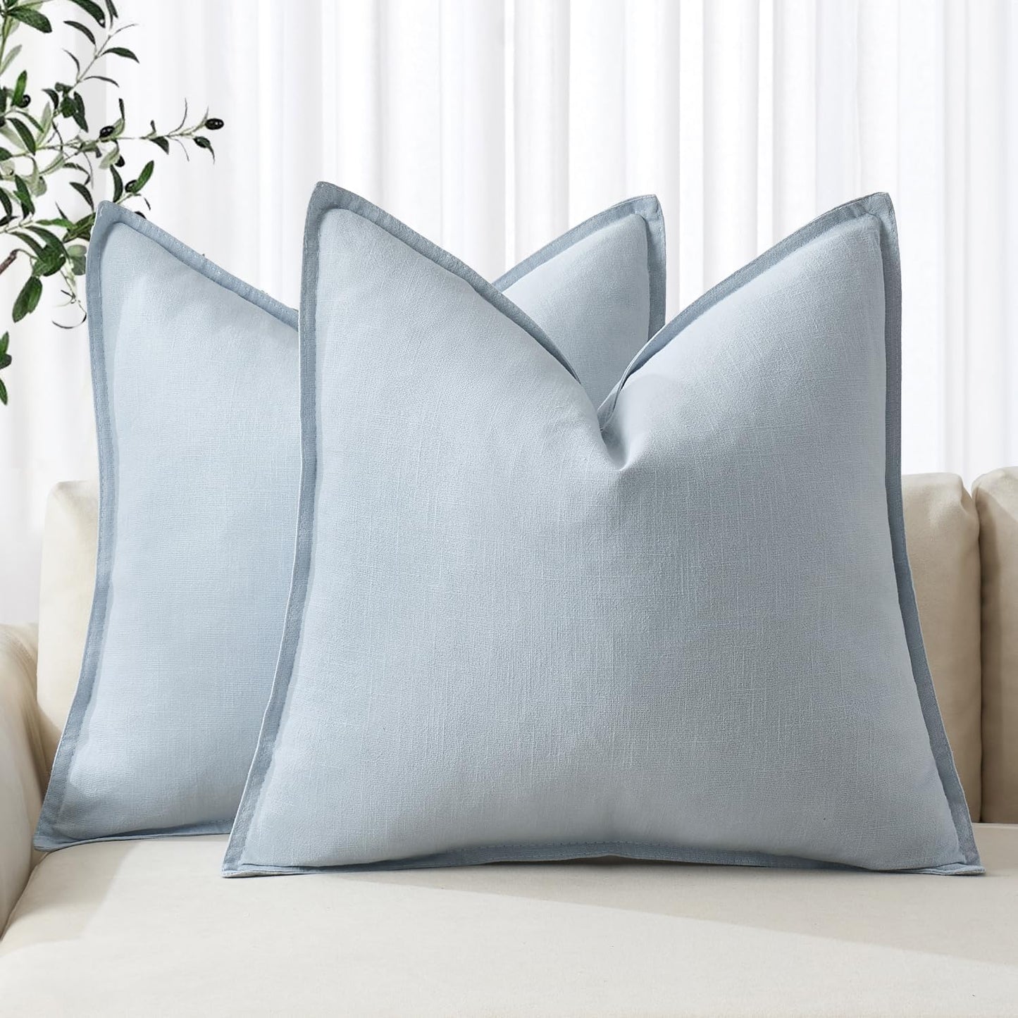 MIULEE Decorative Linen Euro Sham Pillow Covers 26x26 Cream White Boho Farmhouse Neutral Couch Throw Pillows for Bed Pack of 2 Accent Modern Pillowcase Sofa Livingroom Home Decor