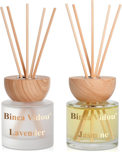 Reed Diffuser Set, Binca Vidou Lavender & Vanilla Natural Scent Oil Diffusers with Sticks for Home Office Bathroom Aromatherapy Decor 1.69oz x 2