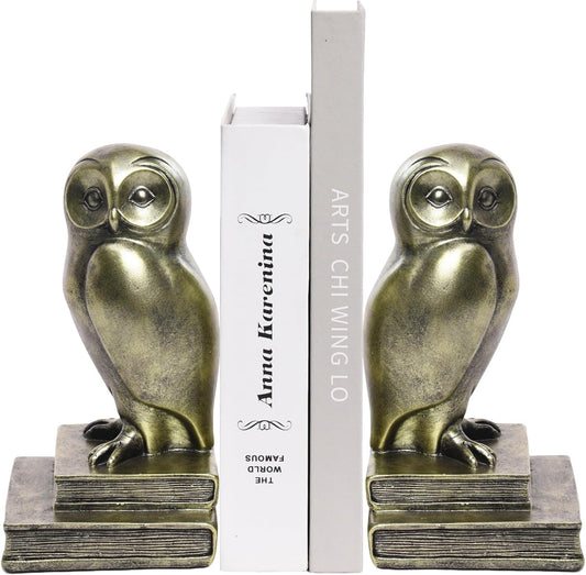 Book Ends for Shelves, Owl Decorative Bookends Bronze Bird Book Stopper Unique Kids Book Holders with Anti-Slip Base Luxurious Bookends for Kids Rooms Office Home Decor(Bronze)