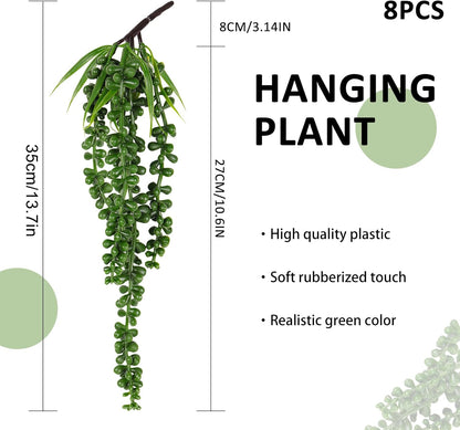 RECUTMS 6pcs Artificial Succulents Hanging Plants Fake Hanging String of Pearls Plant Faux Greenery Wall Plants for Spring Indoor Outdoor Home Bedroom Patio Garden Easter Decor
