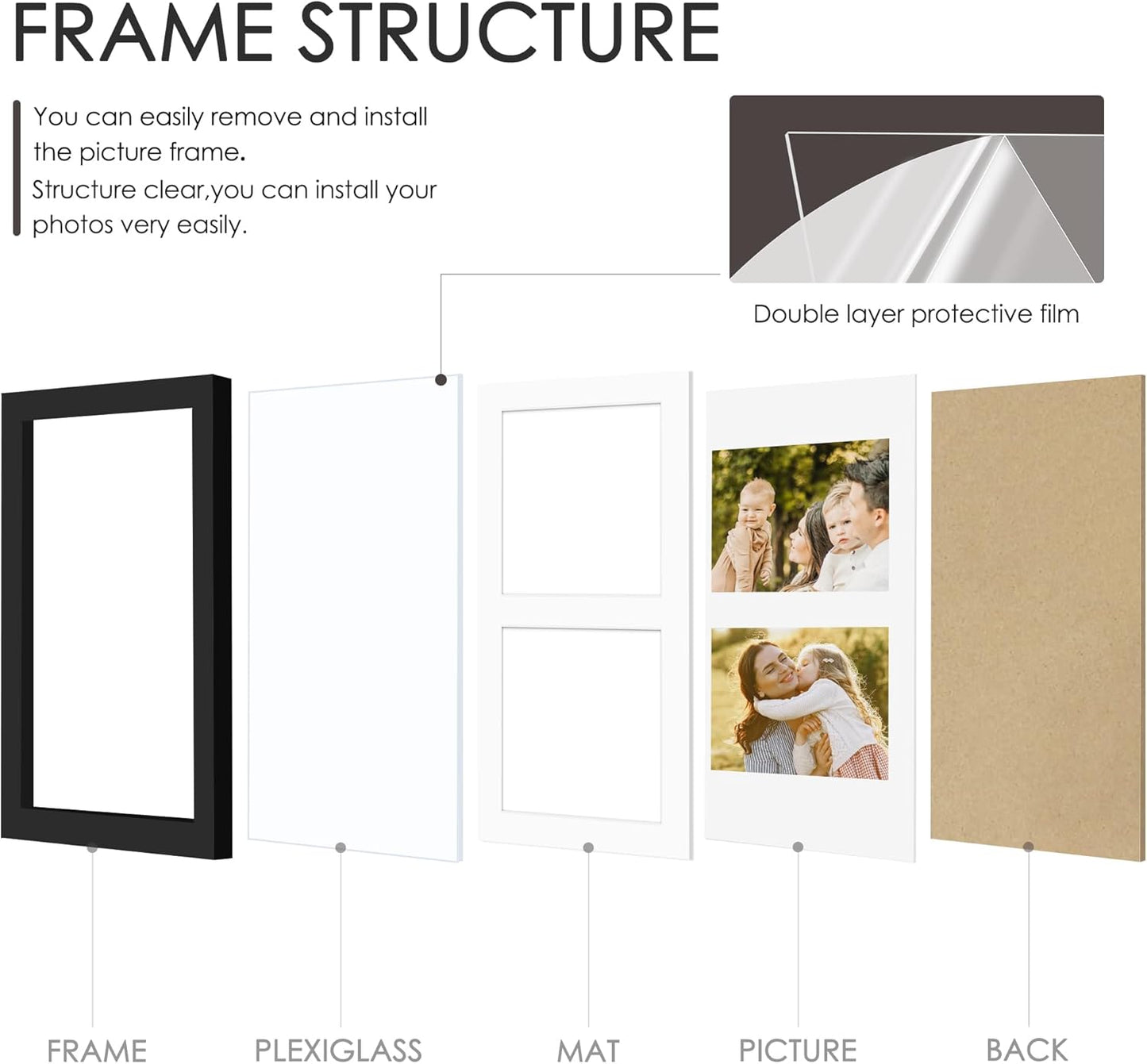 DUENPY 14x26 Collage Picture Frame 4x6 Collage Picture Frame Displays Twelve 4x6 inch Photos Available Horizontal Wall Mounting Display and Vertical Black - Colors B