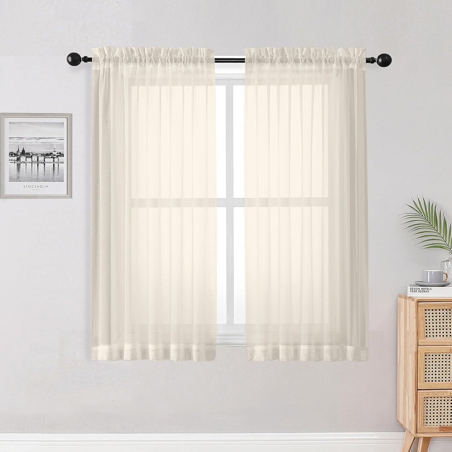 OWENIE Sheer Curtains 84 inches Long 2 Panels Set for Living Room/Bedroom, Rod Pocket Voile Sheer Panel Drapes, White, 2pcs, Each 42" W x 84" L - Colors B