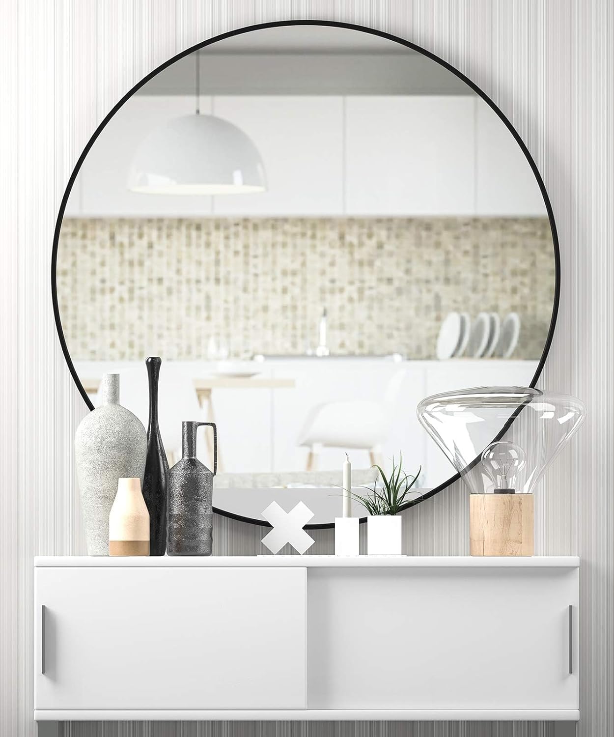 USHOWER Bathroom Mirrors for Over Sink, 36 Inch Circle Mirror with Metal Frame, Black Wall Mirror for Vanity, Entryway, Living Room, Hallway and Bedroom Decor