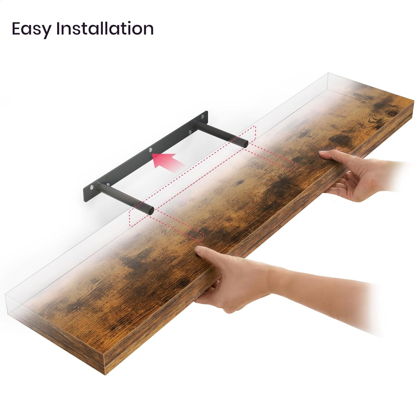Ballucci Floating Shelves for Wall, 48" Wood Wall Shelf Set of 2, with Invisible Brackets for Bathroom, Living Room, Bedroom, Kitchen, Nursery, 8" Deep, Black