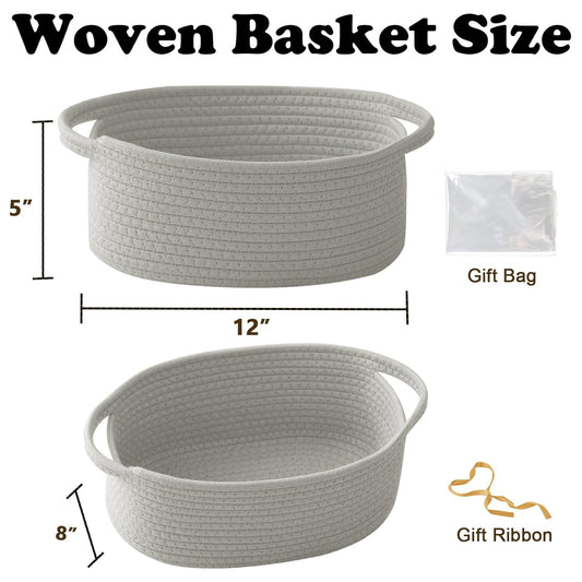 Small Woven Rope Basket-Empty Gifts Basket with Bag and Ribbons,Cute Handle Organizer Box for Birthday/Baby Shower, Toy Storage, Nursery Organizing & Shelf Decor(White) - Colors A