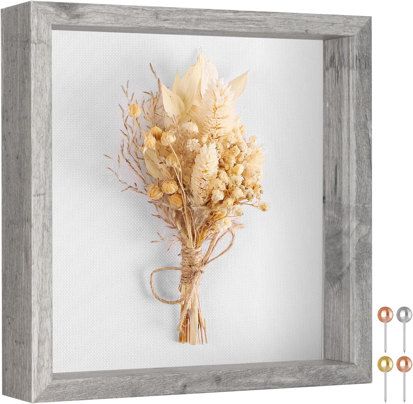 Califortree 8x8 Shadow Box Frame with Soft Linen Back - Push Pins Included, Memory Box Display Case for Flower, Tickets and 3D Items, Black