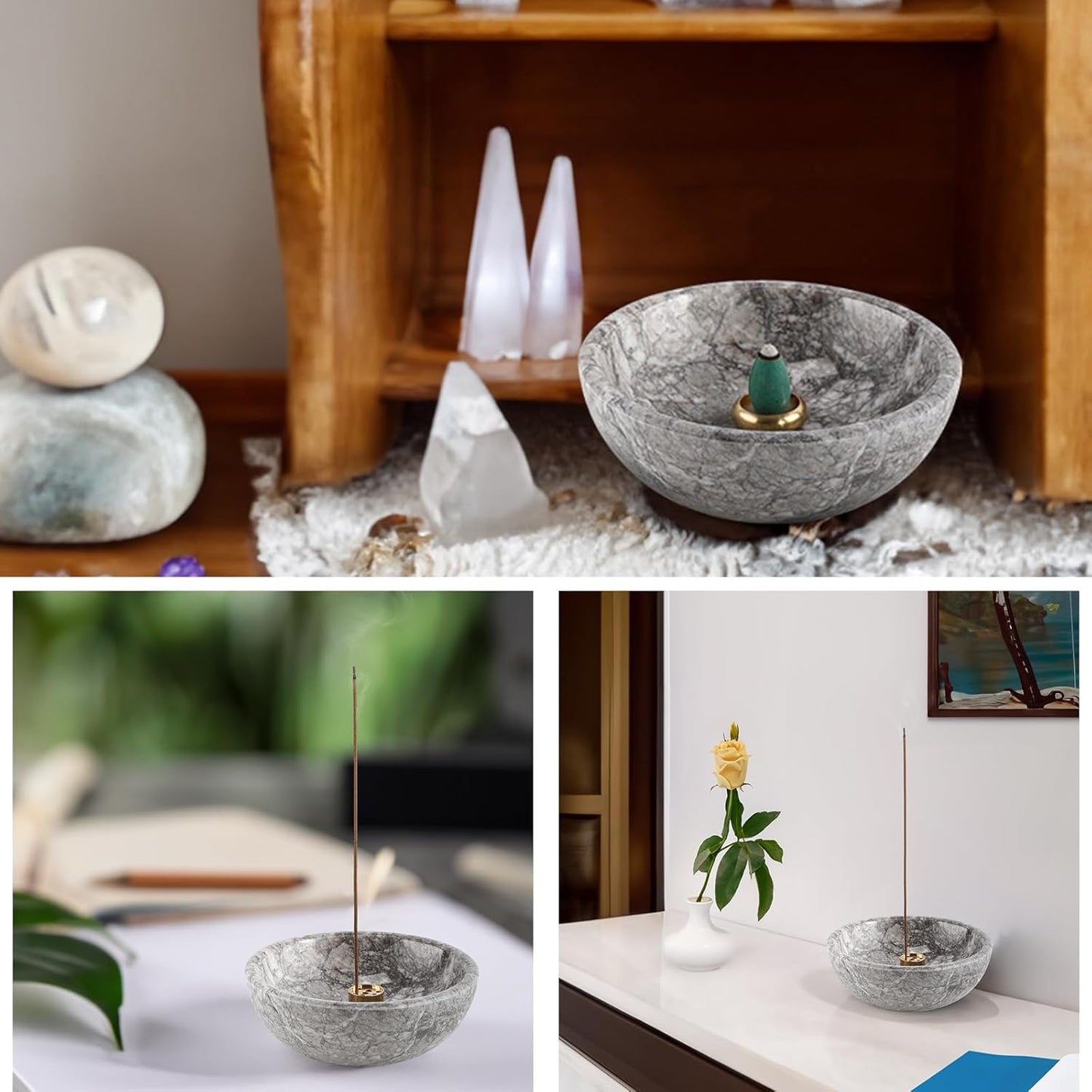 Koville Italian Travertine Incense Holder, 6" Incense Holders for Sticks, Sturdy Incense Burner Ash Catcher, Ideal for Meditation, Relaxing, Easy to Clean
