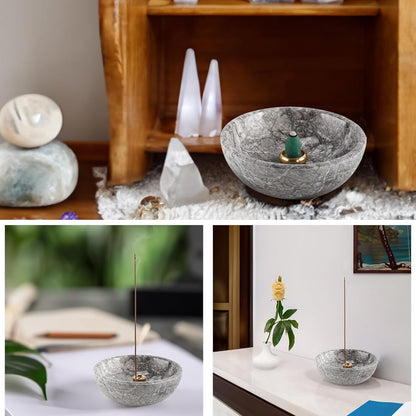Koville Italian Travertine Incense Holder, 6" Incense Holders for Sticks, Sturdy Incense Burner Ash Catcher, Ideal for Meditation, Relaxing, Easy to Clean