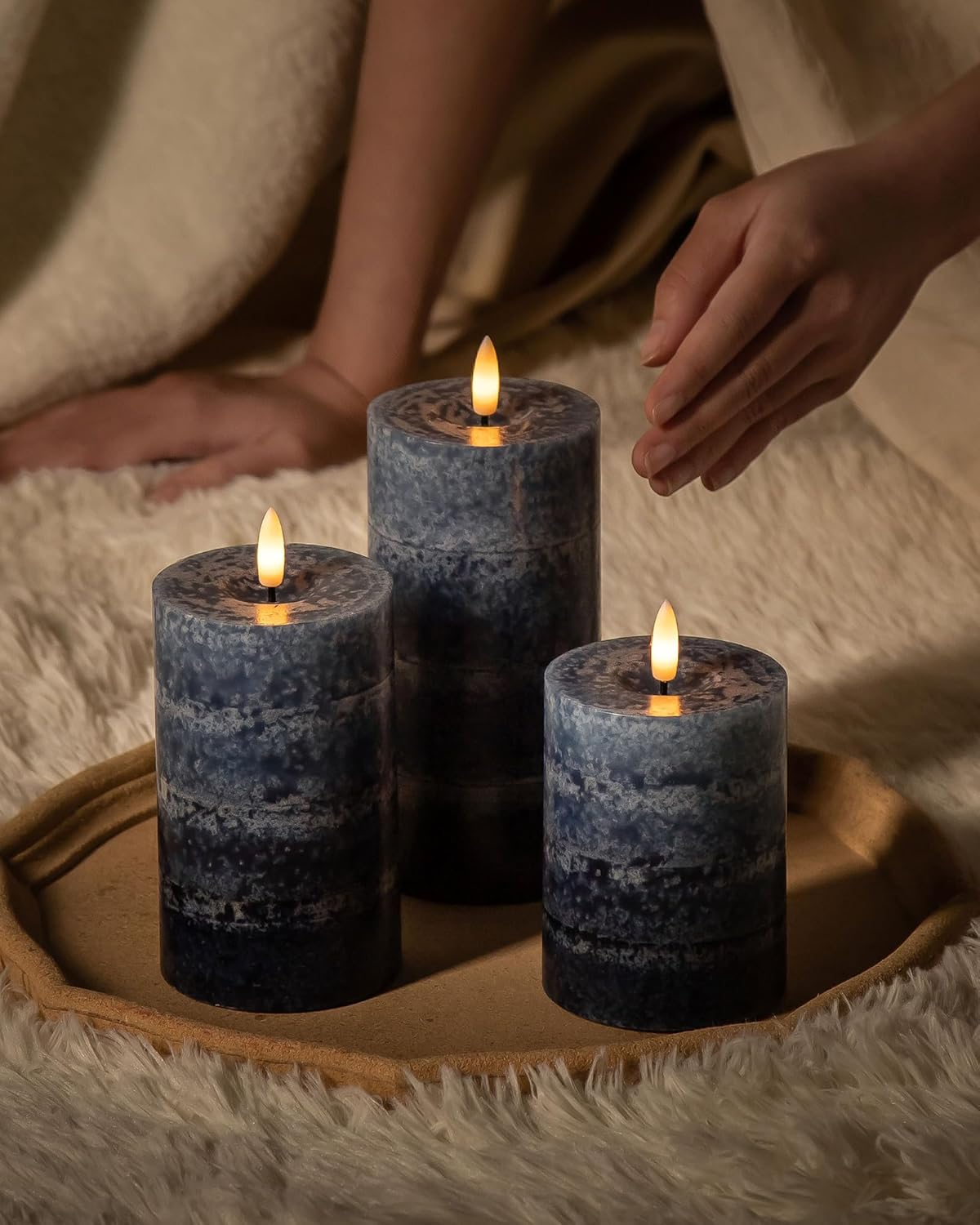 Stmarry Ivory Flameless Candles with Remote and Timer, Real Wax Made LED Pillar Candles Battery Operated with 3D Flickering Flame - 3" x 4",5",6" - Set of 3