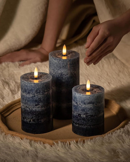 Stmarry Ivory Flameless Candles with Remote and Timer, Real Wax Made LED Pillar Candles Battery Operated with 3D Flickering Flame - 3" x 4",5",6" - Set of 3