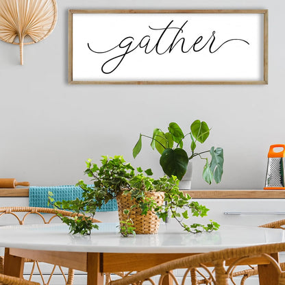 FZMHASLWW Gather Sign Wall Decor 32"×12" Large Wooden Framed for Dining Room Simple Home Kitchen Hanging Art (Wood)