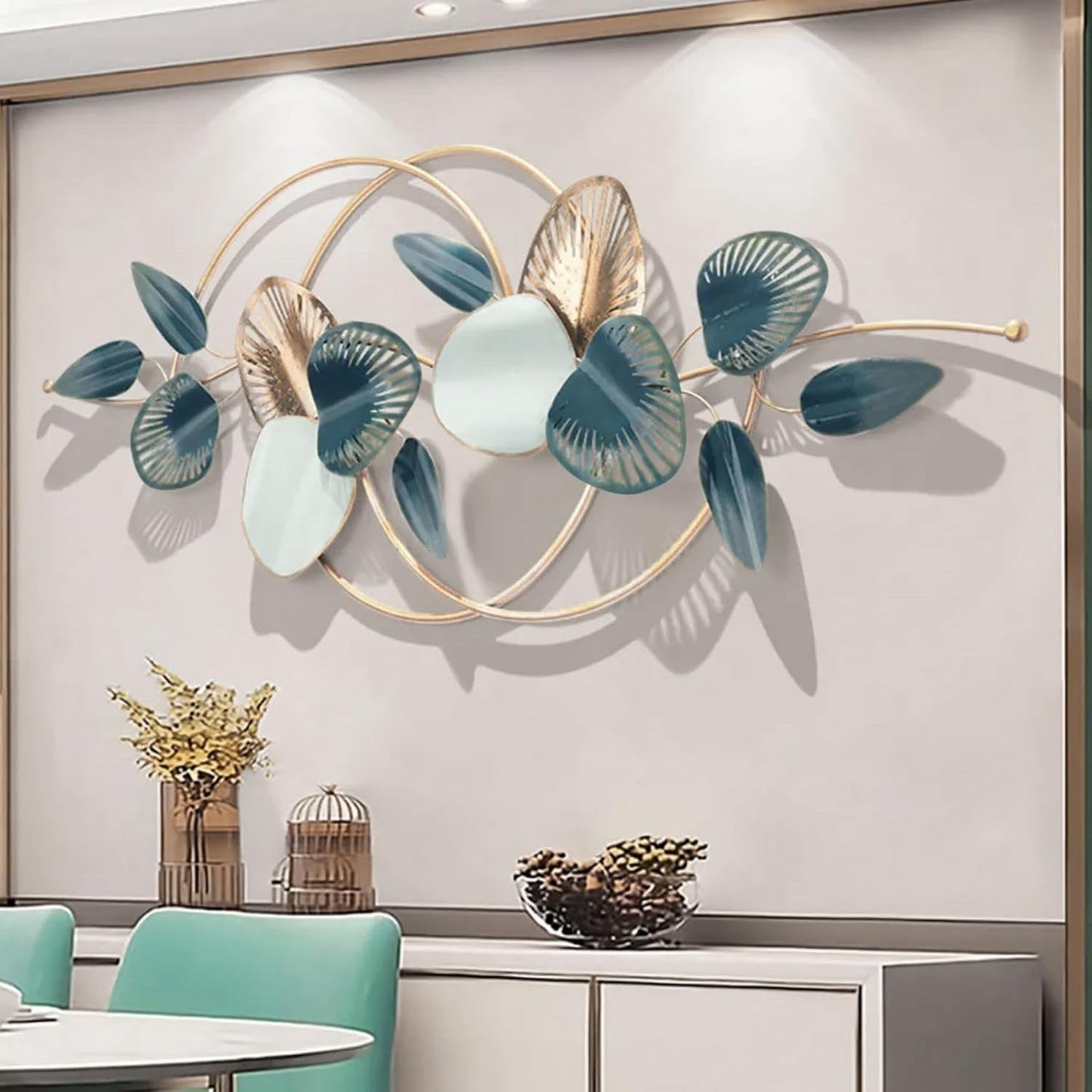 homary Large Metal Wall Art – 47.2" Modern 3D Abstract Geometric Overlapping Design, Iron Wall Decor for Living Room, Dining Room, Office