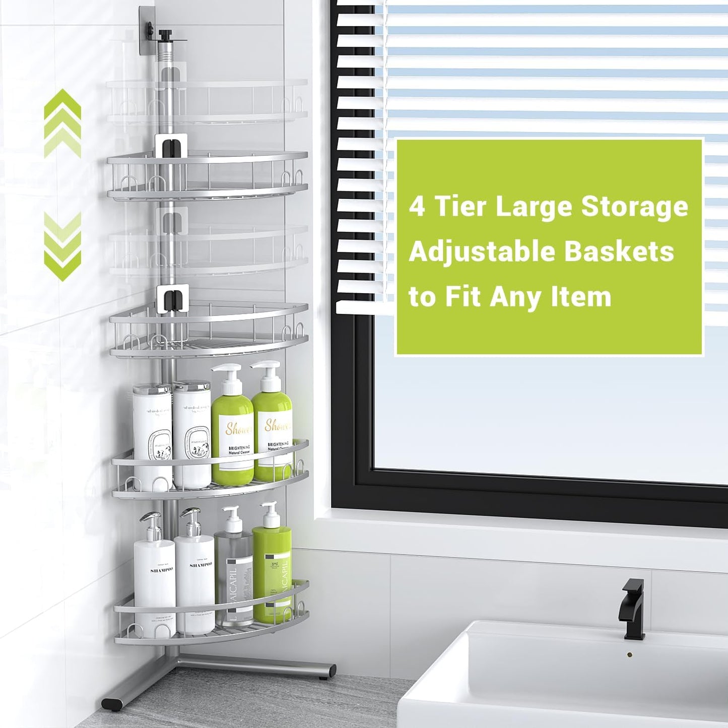 Aitatty Corner Shower Caddy Standing: 4-tier Rustproof Shower Organizer Shelf - Floor Shower Corner Shelf Rack Stand for Bathroom Black