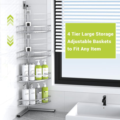 Aitatty Corner Shower Caddy Standing: 4-tier Rustproof Shower Organizer Shelf - Floor Shower Corner Shelf Rack Stand for Bathroom Black