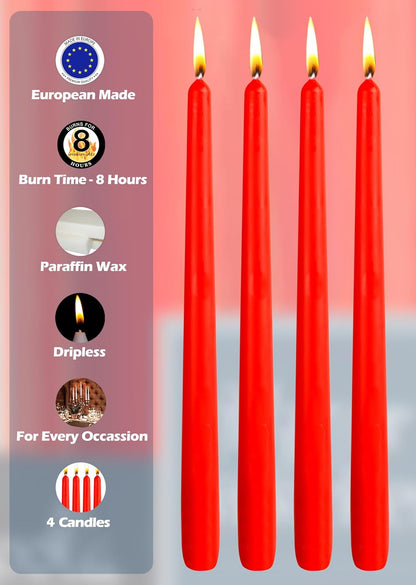 Hyoola Tall Taper Candles - 10 Inch Metallic Gold Unscented Dripless Taper Candles - 8 Hour Burn Time - 4 Pack