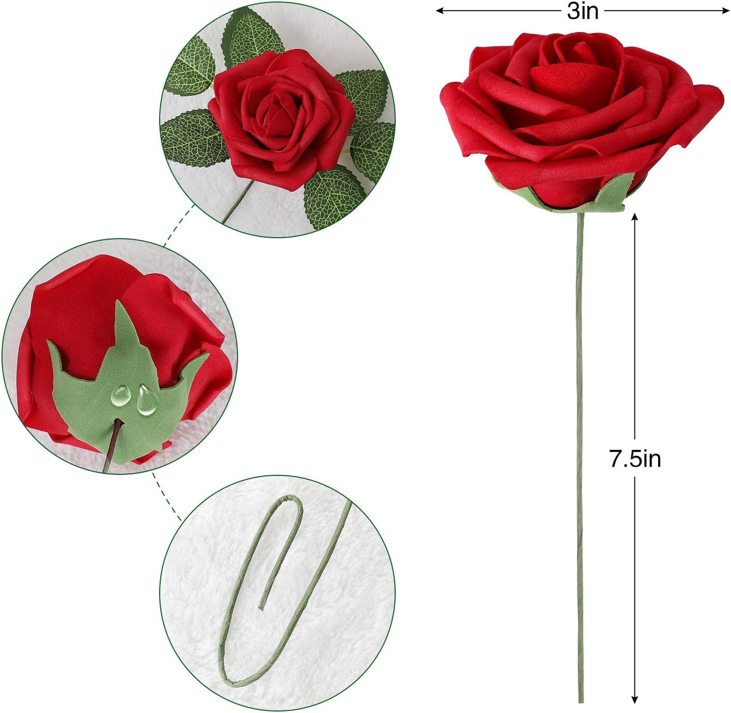 AmyHomie Artificial Flowers Dark Red Rose 25pcs Real Looking Fake Roses w/Stem for DIY Wedding Bouquets Centerpieces Arrangements Party Baby Shower Mothers Day Christmas Tree Decorations