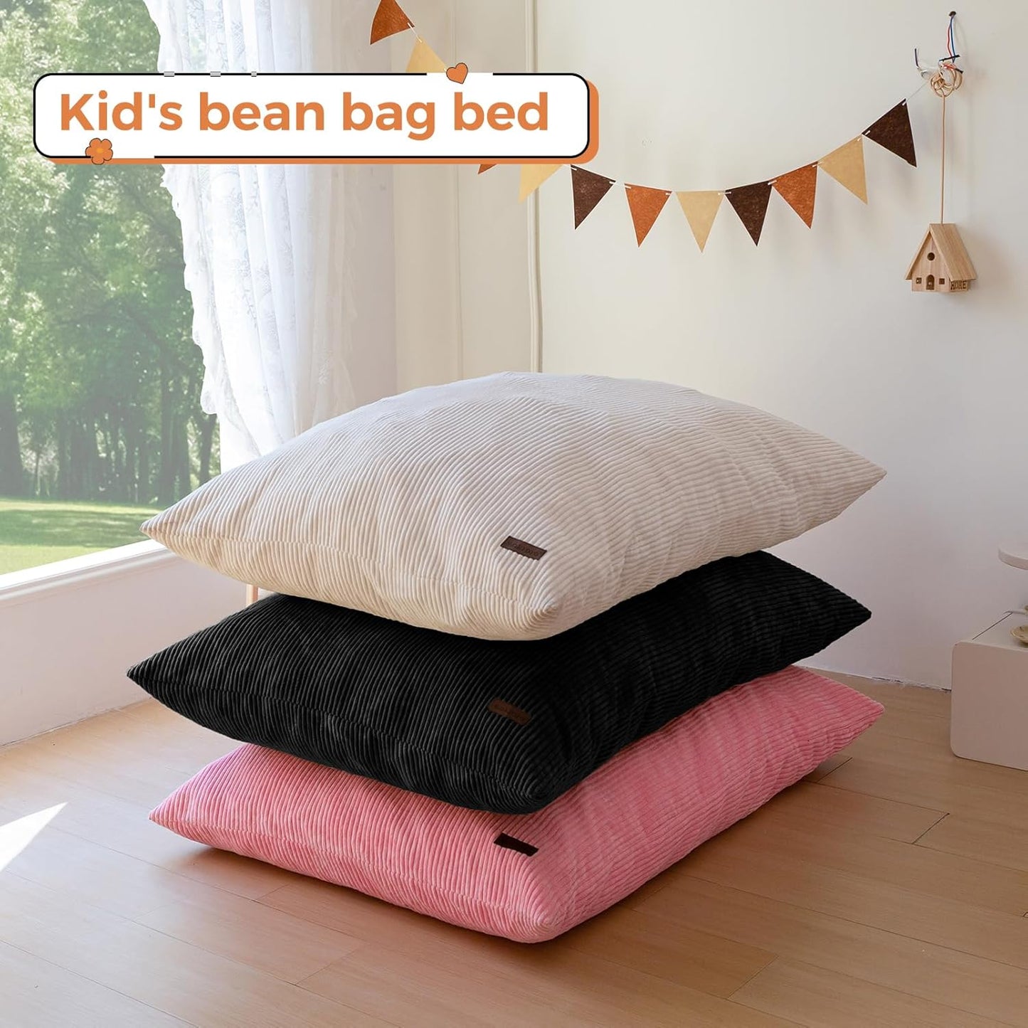 MAXYOYO 3 in 1 Kids Bean Bag Chair Couch, Convertible Chair Folds from Bean Bag to Lounger, Child Floor Sofa for Gaming, Reading, Floor Mattress with High-Density Foam Filling