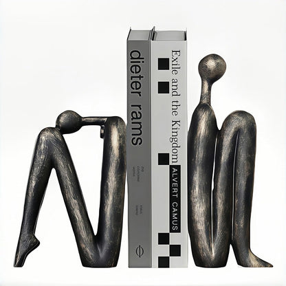Resin Book Ends, Abstract Thinker Modern Minimalist Decorative Sculpture Bookends, Non-Slip Heavy Duty Bookends for Shelves for Home Office Shelves Desk, Set of 2 (Brown & White)